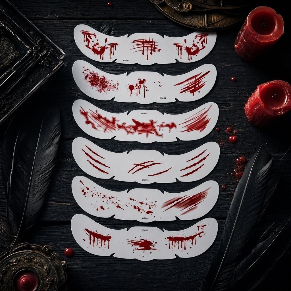 Temporary Stickers for Halloween, Scary Wound Effect Fake Tattoos for Face & Body, 6 Sheets of Scar & Cut Tattoos for Halloween Costume Decoration