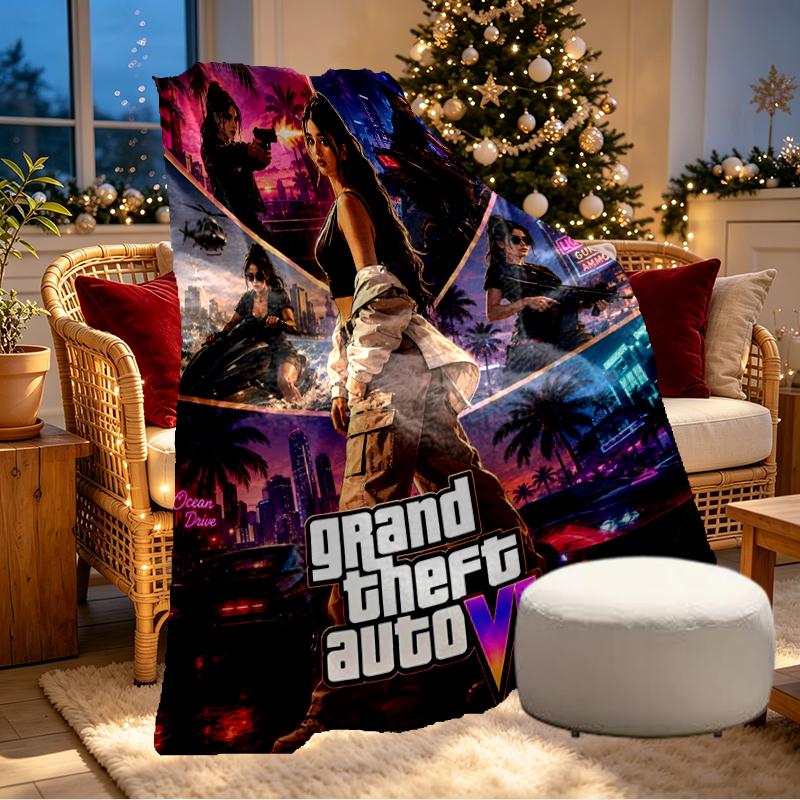 Coperta con Stampa Grand Theft Auto VI - Morbida e Confortevole, per Camera da Letto, Viaggio, Divano, Decorazione Casa - Regalo di Compleanno o Natale per Amico