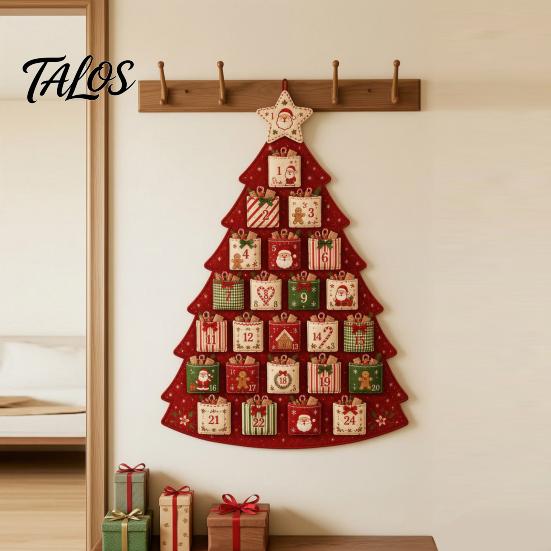 DIY Fabric Advent Calendar Quilted Tree Kit, 24 Pocket Christmas Sewing Patchwork Kit Handmade Craft for Adults, Holiday Home Wall Door Decor