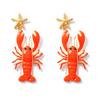Hot-selling seaside earrings, unique niche design, long beard, painted lobster starfish female earrings