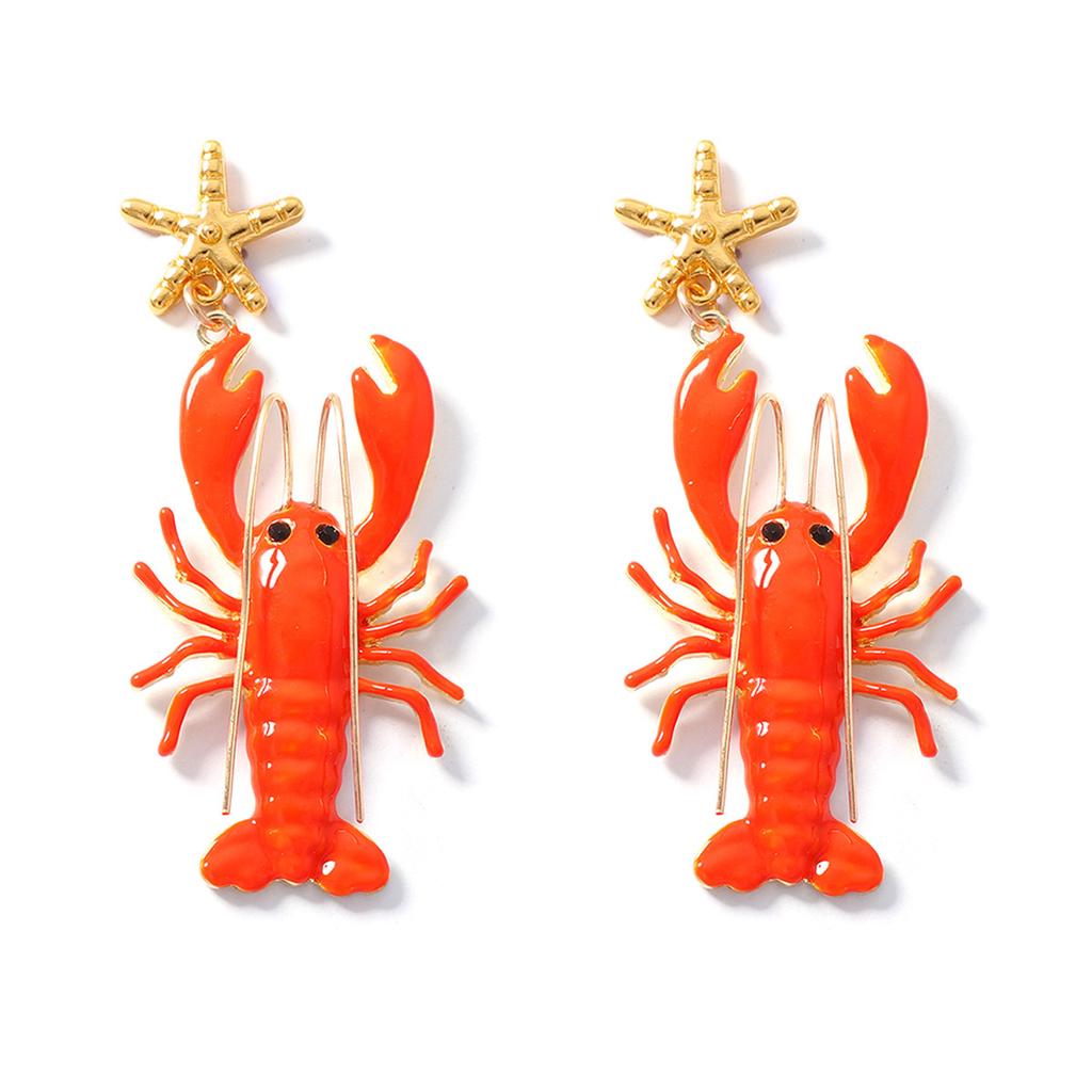 Hot-selling seaside earrings, unique niche design, long beard, painted lobster starfish female earrings