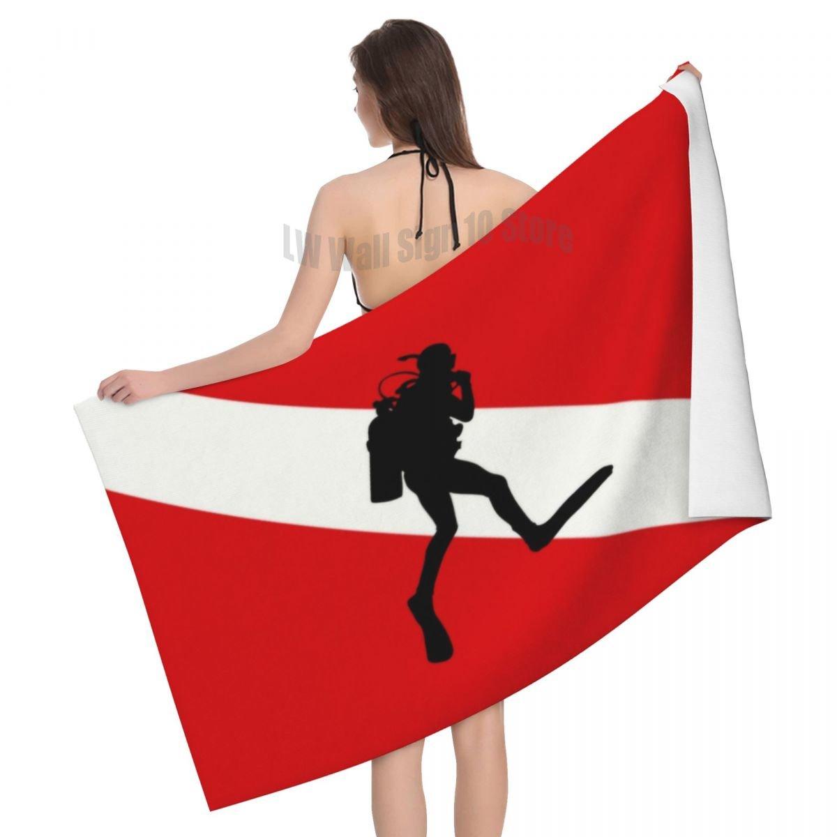 Ka Chen Muxi White Scuba Diver Flag Beach Towel Quick Drying Dive Diving Super Soft Microfiber Bath Sauna Towels