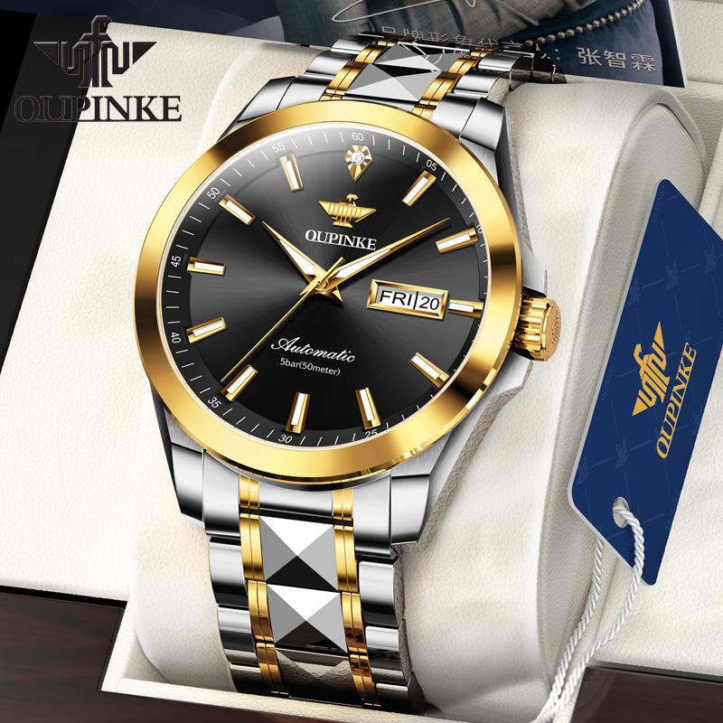 

Мужские часы OUPINKE Двойной календарь Автоматические механические часы Водонепроницаемые Роскошные часы с бриллиантами