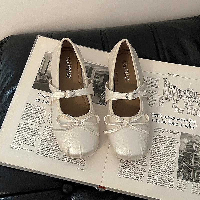 

Женские туфли-балетки на низком каблуке с ретро-бантом, новые летние туфли Мэри Джейн для ношения с юбкой 40 бежевый