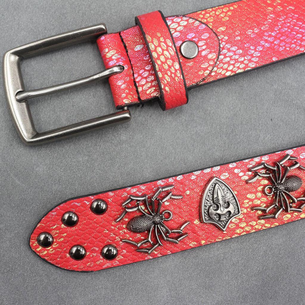 Unisex 7-Color 3D Spider Rivet Leather Belt with Snake Print