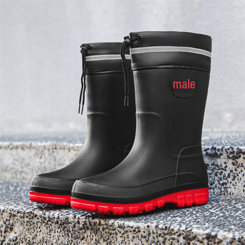 Men's Korean Style Waterproof Mid-Calf Rubber Rain Boots - Non-Slip, Slip-On Casual Fashion Shoes