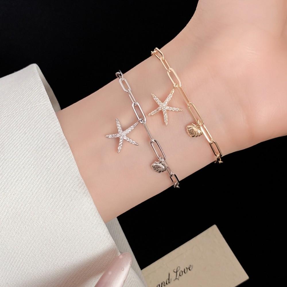 Copper Zircon Metal Shell Starfish Bracelet Sea Series Beach Hand Chain Girls