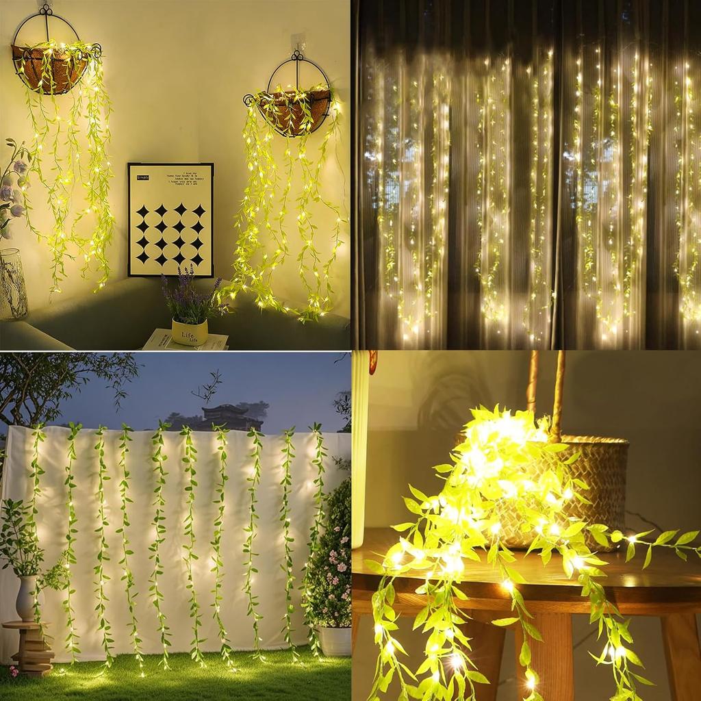 1/2/4PCS 3M 180LED Willow Leaf String Lights USB Holiday Garland Light Warm White Curtain Lamp for Garden Party Christmas Decor