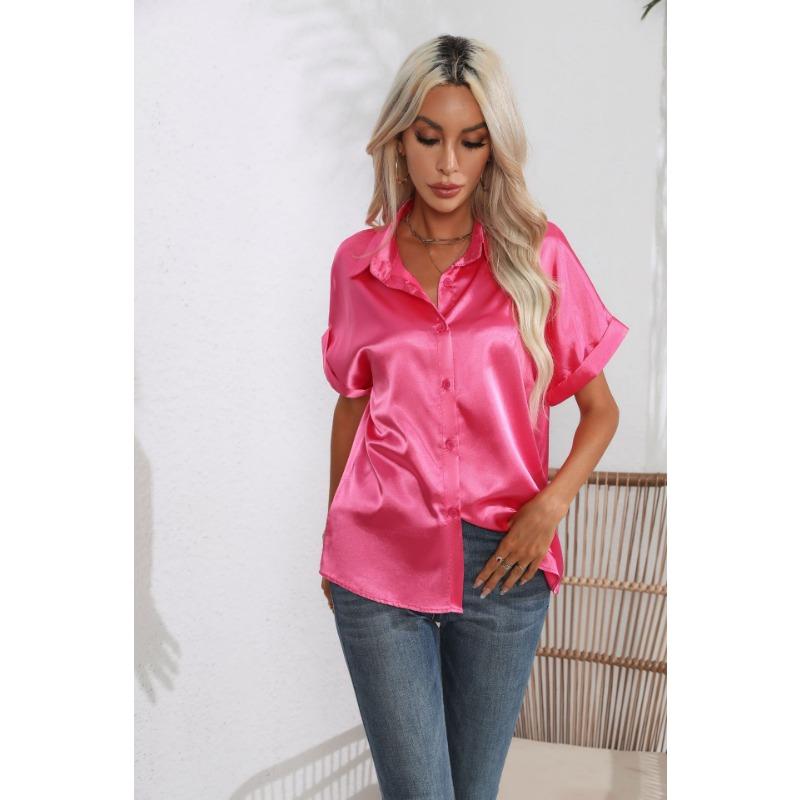 Summer Women's Shirt Solid Color Temperament Commuter Comfortable Casual Short Sleeve Top