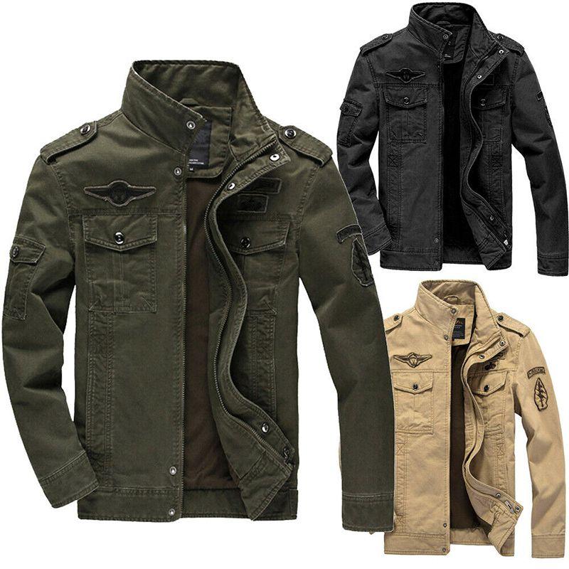 Men's Autumn Winter Thicken Military Jacket With Warm Lined Interior And Stand Collar
