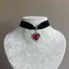 Vintage Red Velvet Heart Pendant Necklace For Women With Gothic Style And Irregular Chain