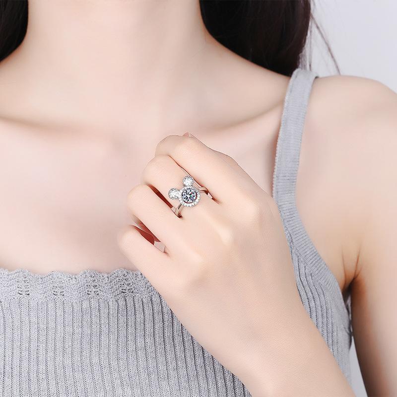 2026 Fashion Trend Zircon Sterling Silver Couple Ring Women's Ring Stars Bright Gemstones, Cute Mickey Ring