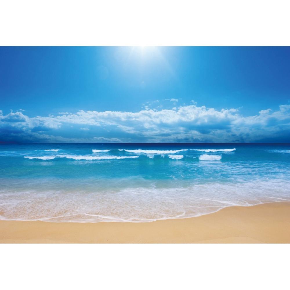Background Photo with Beach Waves and Sunset, Summer Vacation, Ocean, Beach, Blue Sky, White Cloud, Sand, Photo Shoot