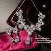 Austrian Court Vine Pearl Water Drop Gem Necklace Vintage Plated 18K Gold, Flower Zircon Earrings