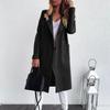 Moda feminina outono e inverno manga comprida lapela longo tweed casaco corta-vento jaqueta