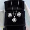 Elegant Zircon Lucky Clover Necklace Earring Set Women Light Luxury Geometric Pendant Jewelry Party Office Wear
