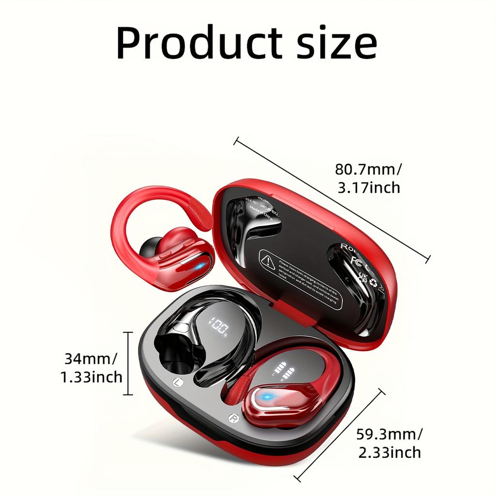 Nuevos Auriculares Inalámbricos Deportivos para Correr con Ganchos para las Orejas, Auriculares con Sonido de Graves HiFi, Pantalla LED Dual, Auriculares con Cancelación de Ruido, Micrófono Incorporado