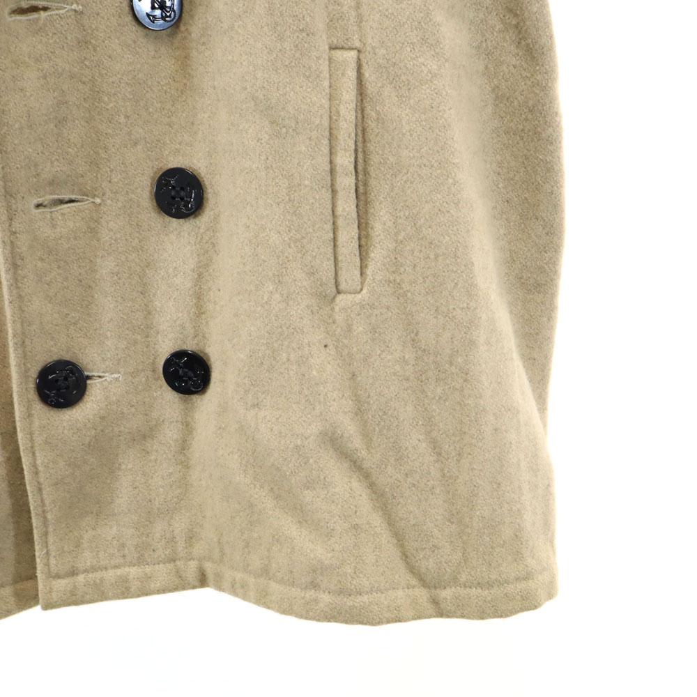 melton 70s Made in USA Vintage wool pea coat L beige Quilted back Women Used