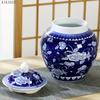 Modern Ceramic Blue and White Porcelain Antique General Jar with Lid Large General Storage Tea Caddy Countertop Home Decoration