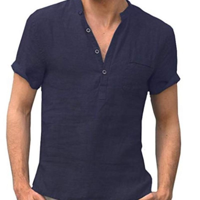 Workwear, Half Collar Polo Shirt, Short Sleeved T-shirt, Men's Loose Collar, Five Quarter Sleeve T-shirt