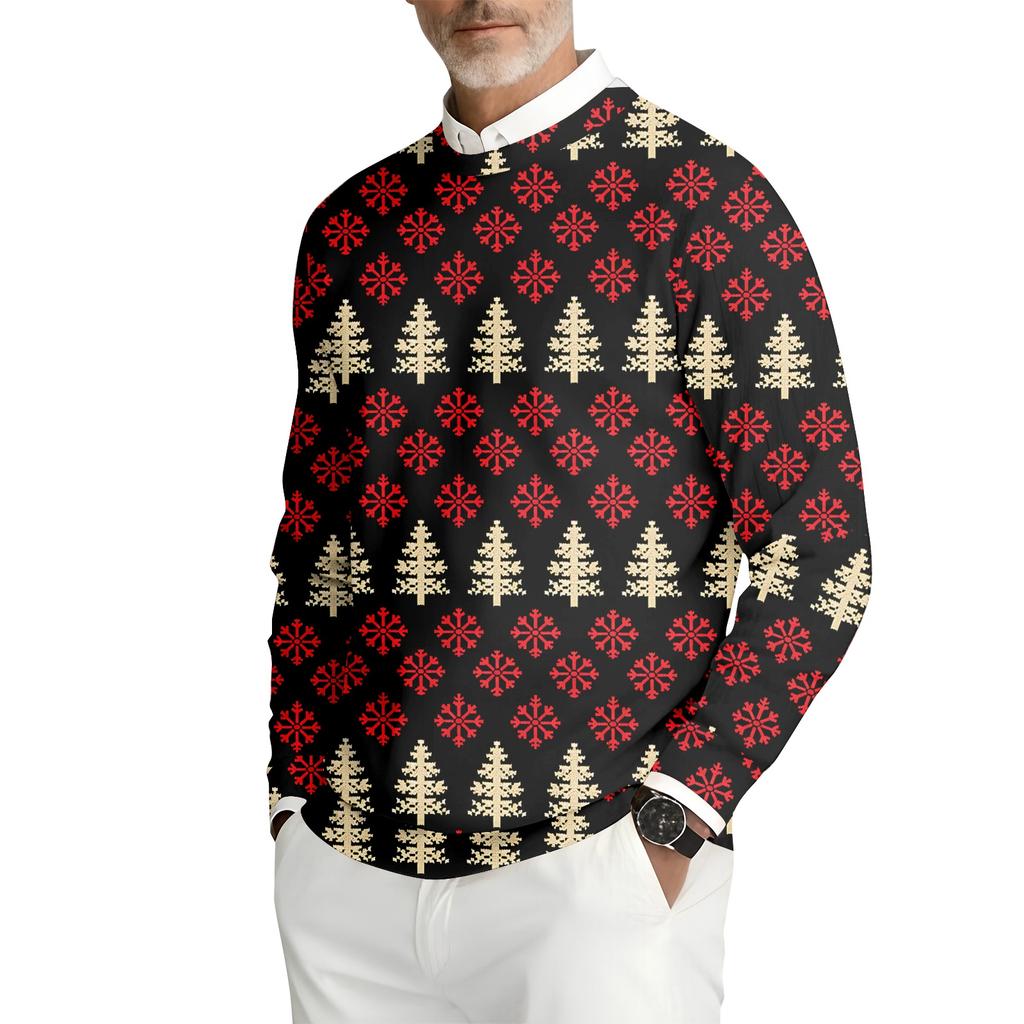 Herre Trykket Rund Hals Langermet Ribbestrikket Genser