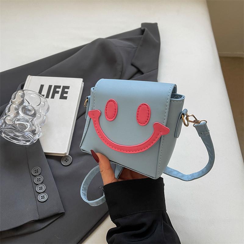 Cute Small Smile Face Color Block Pu Shoulder Bag With Magnetic Closure