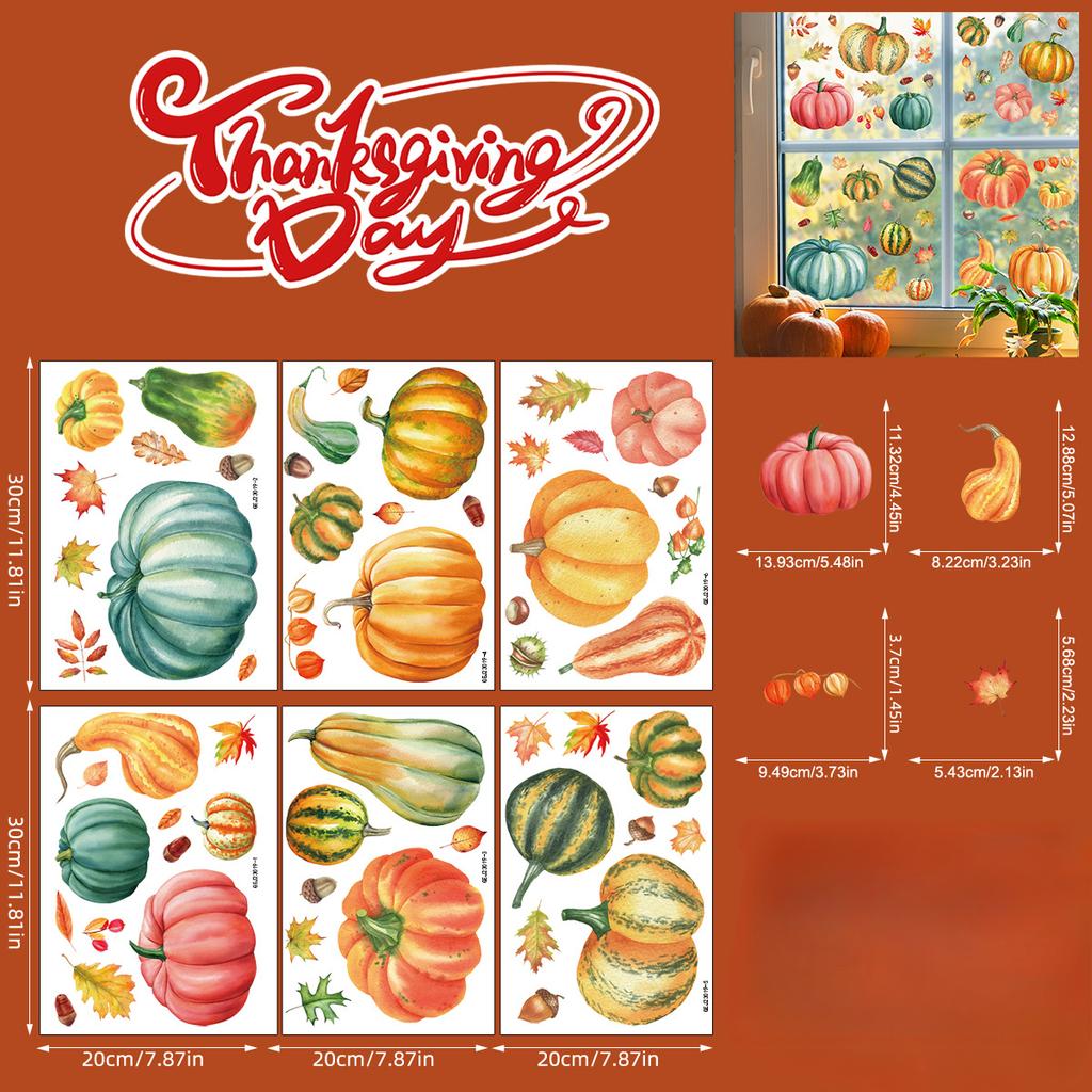 Double Sided, Pumpkin Window Stickers, Thanksgiving, Scene Decoration, Showcase, Glass Stickers, Electrostatic Traceless Window Stickers