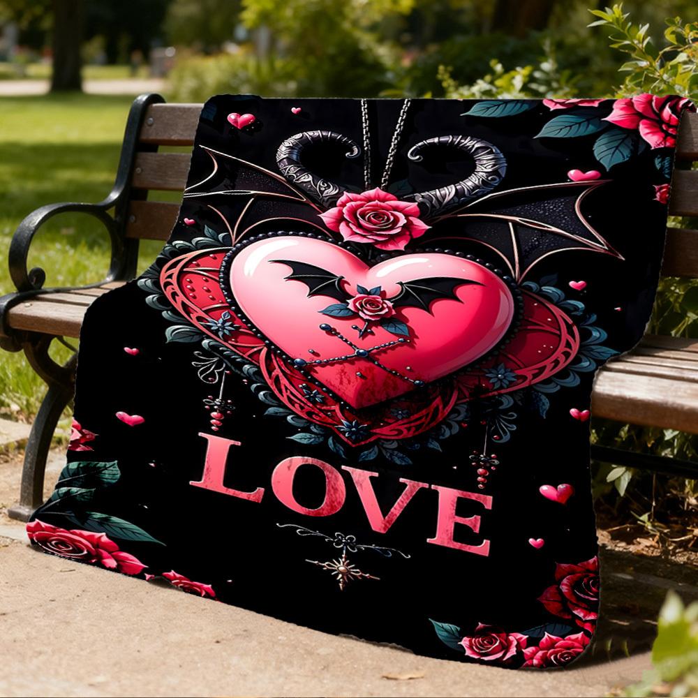 1pc Heartbeat Roses Outdoor Flannel Blanket Soft All Season Polyester Throw , Perfect for Picnics & Travel , Picnic Accessory