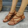 Women's Plus Size Summer New Sandals Toe Ring Woven Flat Slip-On Euro-American Casual Beach Shoes