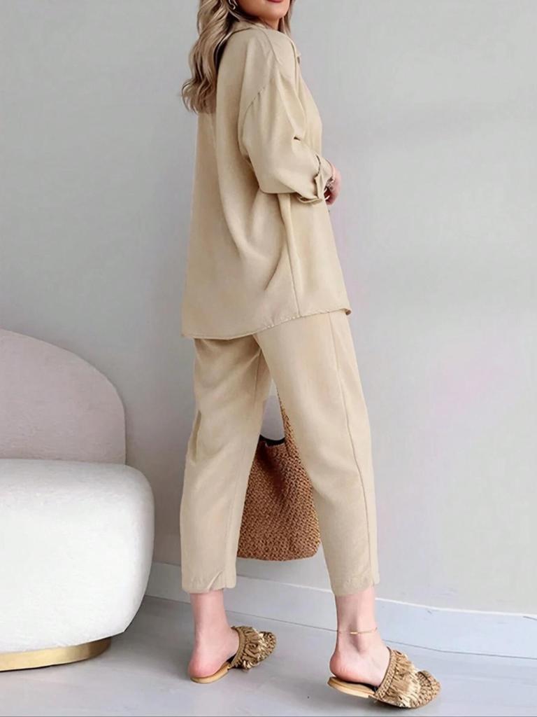 European and American Women's Casual Two-Piece Set: Loose Shirt Jacket and Nine-Point Sports Pants