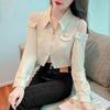 Off Shoulder Satin Shirt For Women With 3d Pattern And Polo Collar For Spring Season