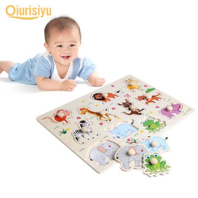 Wooden Peg Puzzle Baby Children Cartoon Animals Educational Early Learning Toy