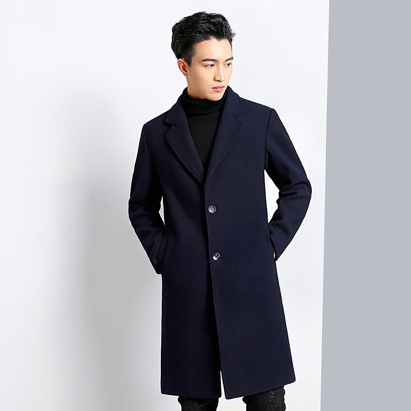2025 Autumn/Winter Men's Mid-Length Woolen Trench Coats - Thickened, Casual High-End Jackets