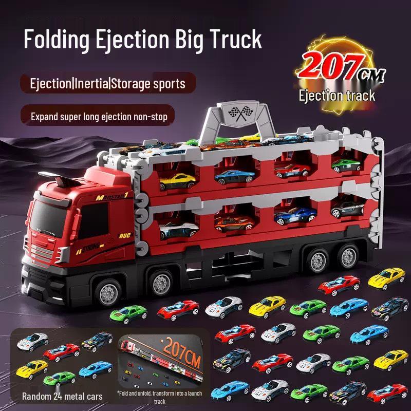 Deformable Toy Truck with Inertia-Driven Ejector for Boys - Large Container Vehicle and Track Set, Perfect Birthday Gift