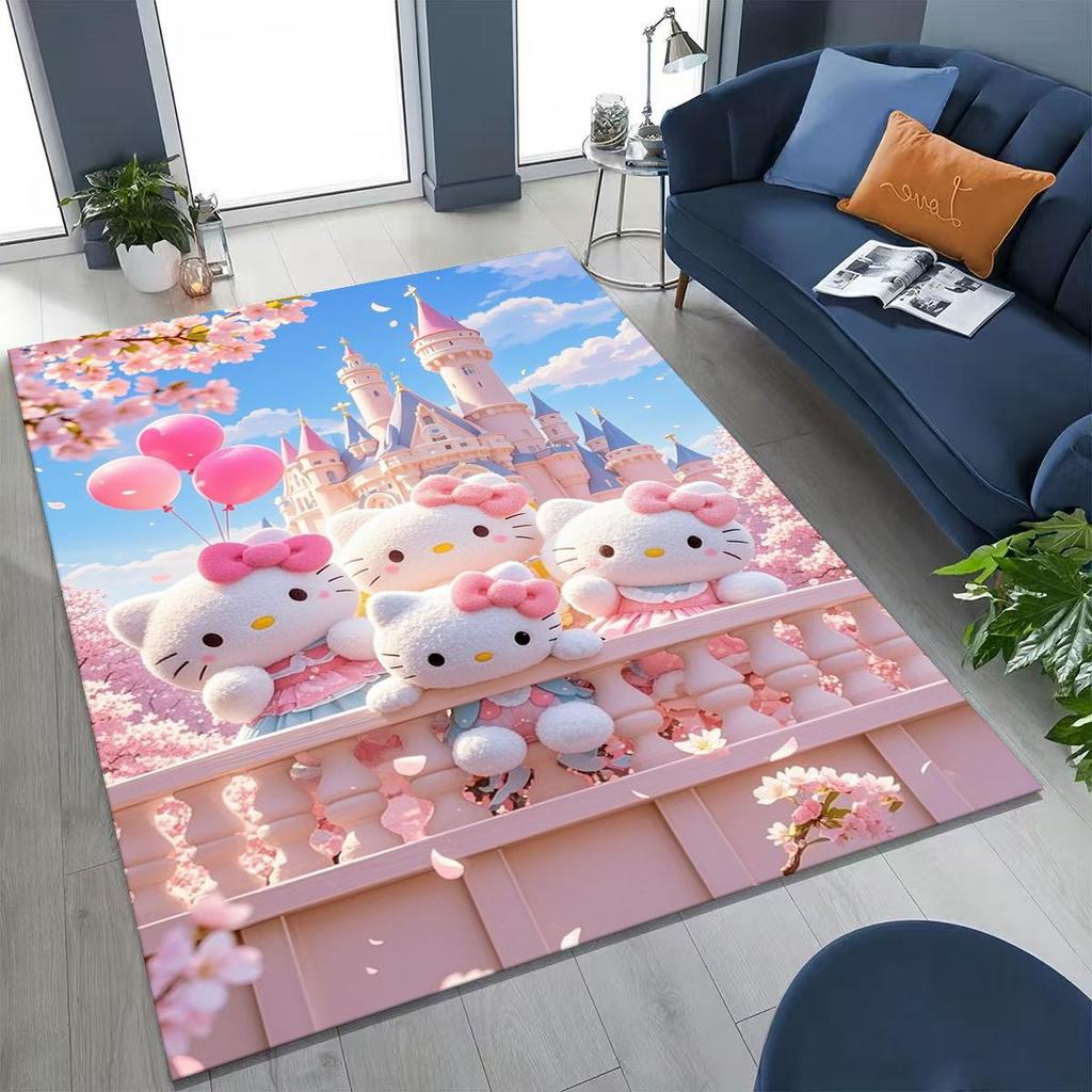 3D Cute Hello Kitty   Cartoon Rug for Bedroom Living Room Sofa Home Doormat Decor, Large Kid Play Non-slip Floor Mat Gift