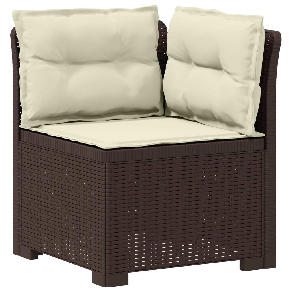1 Seater Garden Sofa with Cushions Rattan Look PP Brown