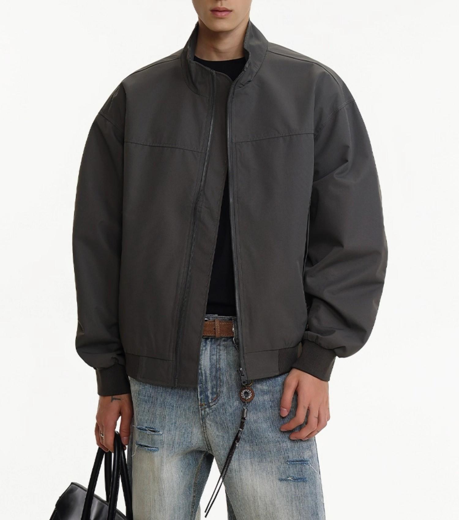 Men s High-End American Style Stand Collar Coach Jacket - Autumn/Winter Windbreaker 3XL серый