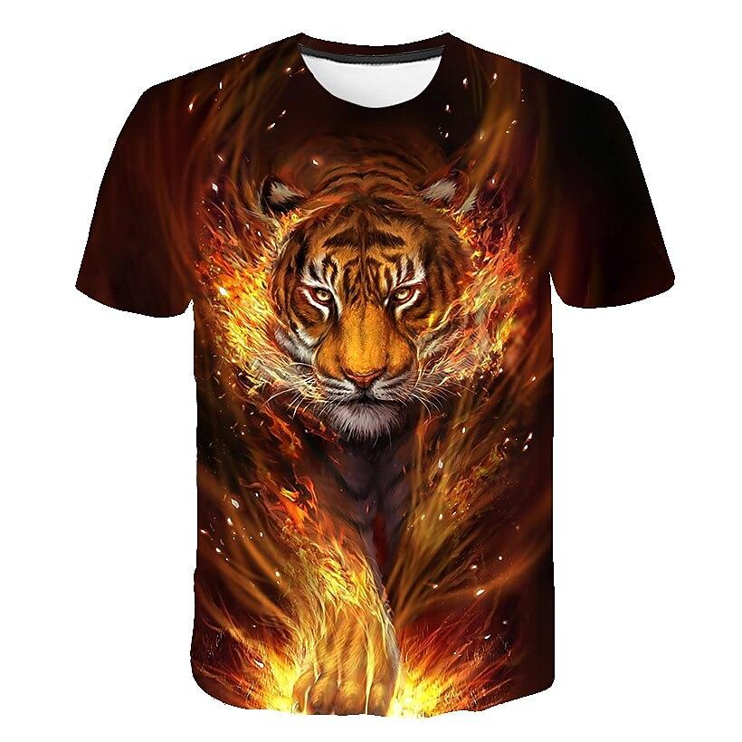

Kids Boys T shirt Short Sleeve 3D Print Tiger Animal Crewneck Rainbow Children Tops 1112 Years160cm
