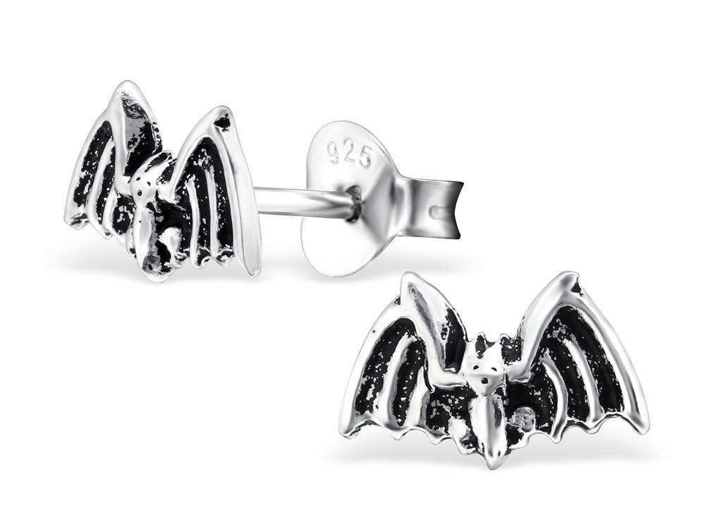 Silver Earrings Bats Small Women's Oxidized Studs Bat 925