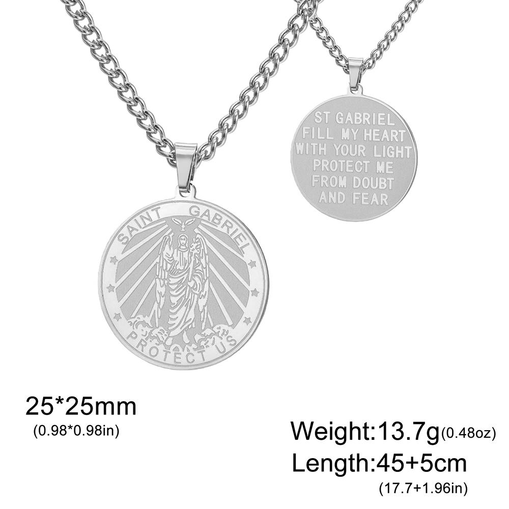 Dawapara Archangel Gabriel Pendant Necklace Double Side Carved Spiritual Protection Amulet Stainless Steel Jewelry