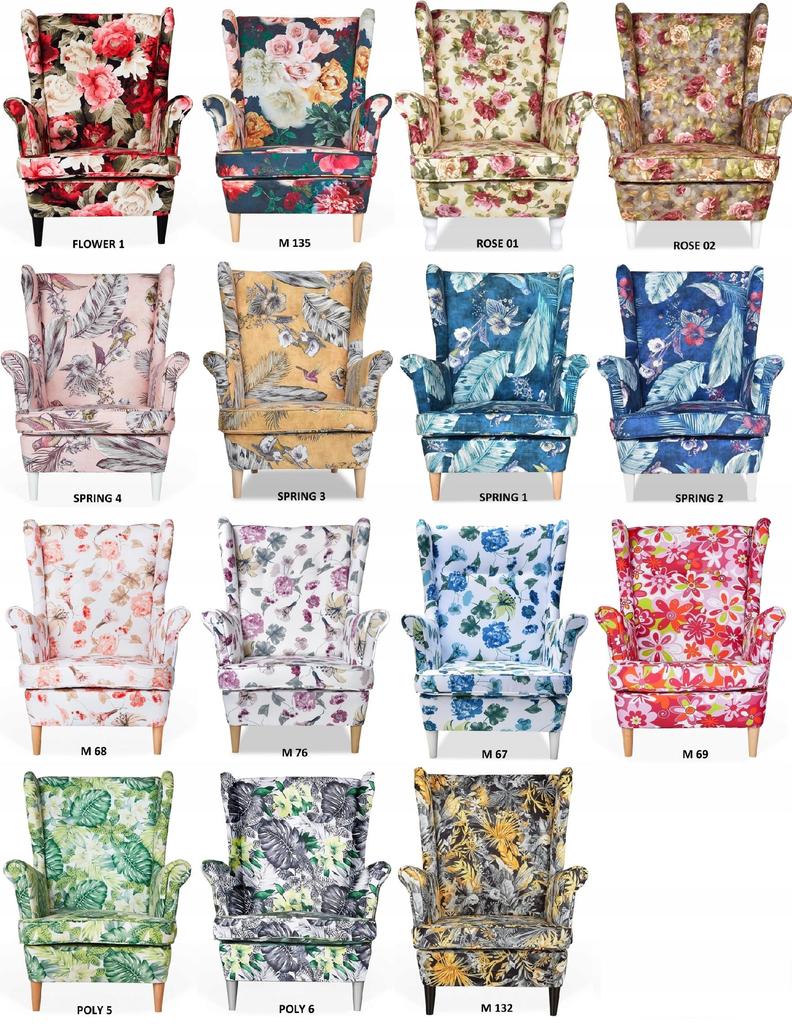 ARI PRINT Wing Chair with Footrest Scandinavian Family Meble Patterned