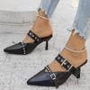Fashion Summer New Sandals for Women Fashion Pointed Head Shallow Mouth Rivets Metal Buckle A Slip-on Wear-resistant Stiletto Heels