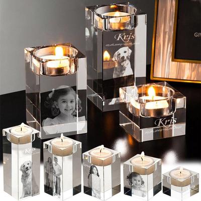 Crystal Romantic Candle Holder Accept Customized Picture Glass Candle Holder Pet Couple Photo Dinner Decoration Gift