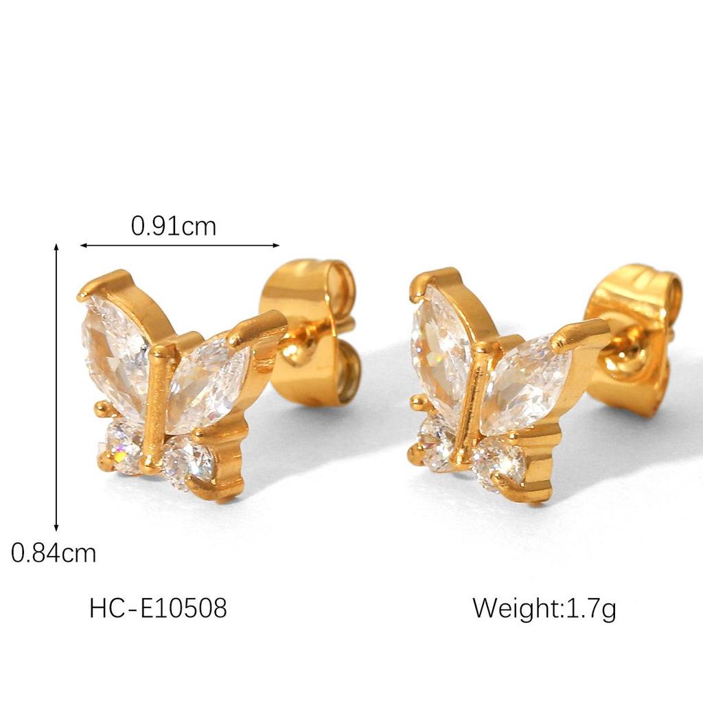 European & American Fashion Butterfly Zircon Star Stud Earrings: Light Luxury Stainless Steel Five-Petal Pearl Flower Design