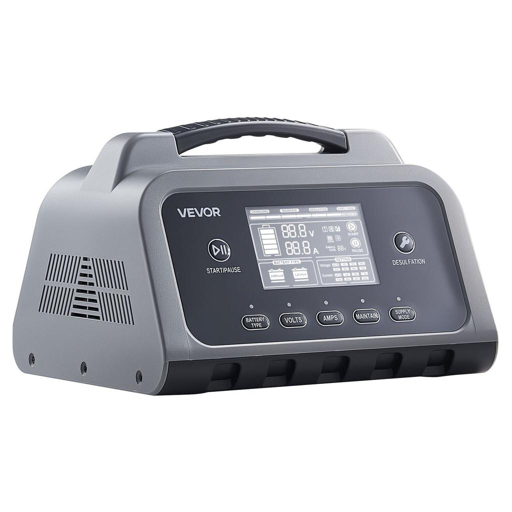 Smart Battery Charger, 30A, 6V 12V 24V LiFePO4 Lead-Acid (Gel/AGM) Lithium Car Battery Charger, with LCD Display, Trickle Charging Maintainer