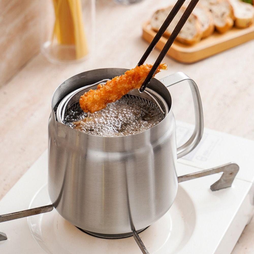 Großer Kapazität Edelstahl Ölfiltertopf Auslaufsicher Frittiertopf Pommes Frites