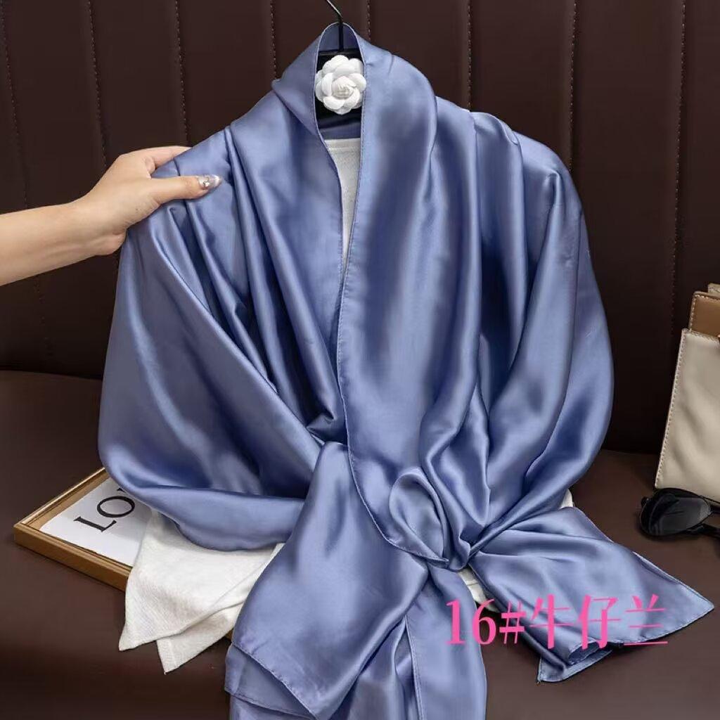 Universal in all seasons, solid-color simulated silk scarf for women, small neck decoration, versatile for women, long silk scarf, shawl for women