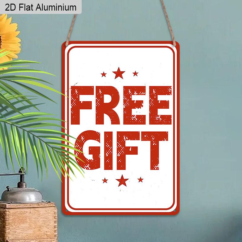 2D Flat, 1pc "FREE GIFT" Aluminium Metal Wall Decor Sign - 8"x12" Vintage Red & White Decor, Retro Star Accent Wall Art, Perfect for Store, Shop