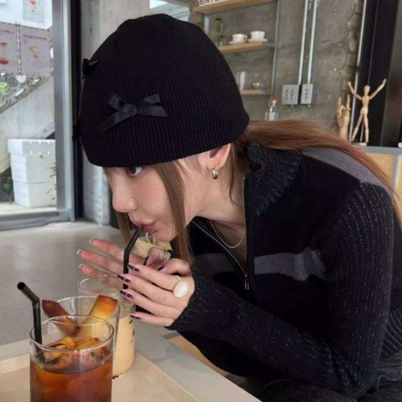 Unisex Skull Hat for Outdoor Activity Hat with Bowknot Hat Pullover Unisex Hat Ribbon Skull Caps 2000s