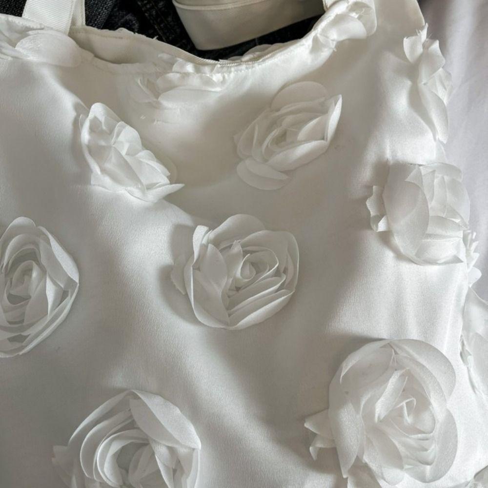 Lightweight Flower Tote Bag Large Capacity Nylon Cloth Handbag Casual Canvas Bag Vacation